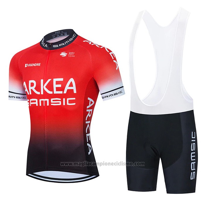 2021 Abbigliamento Ciclismo Arkea Samsic Rosso Nero Manica Corta e Salopette